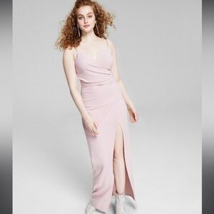 Emerald Sundea Juniors’ Petal Pink High Slit Faux Wrap Maxi Gown Size L NWT